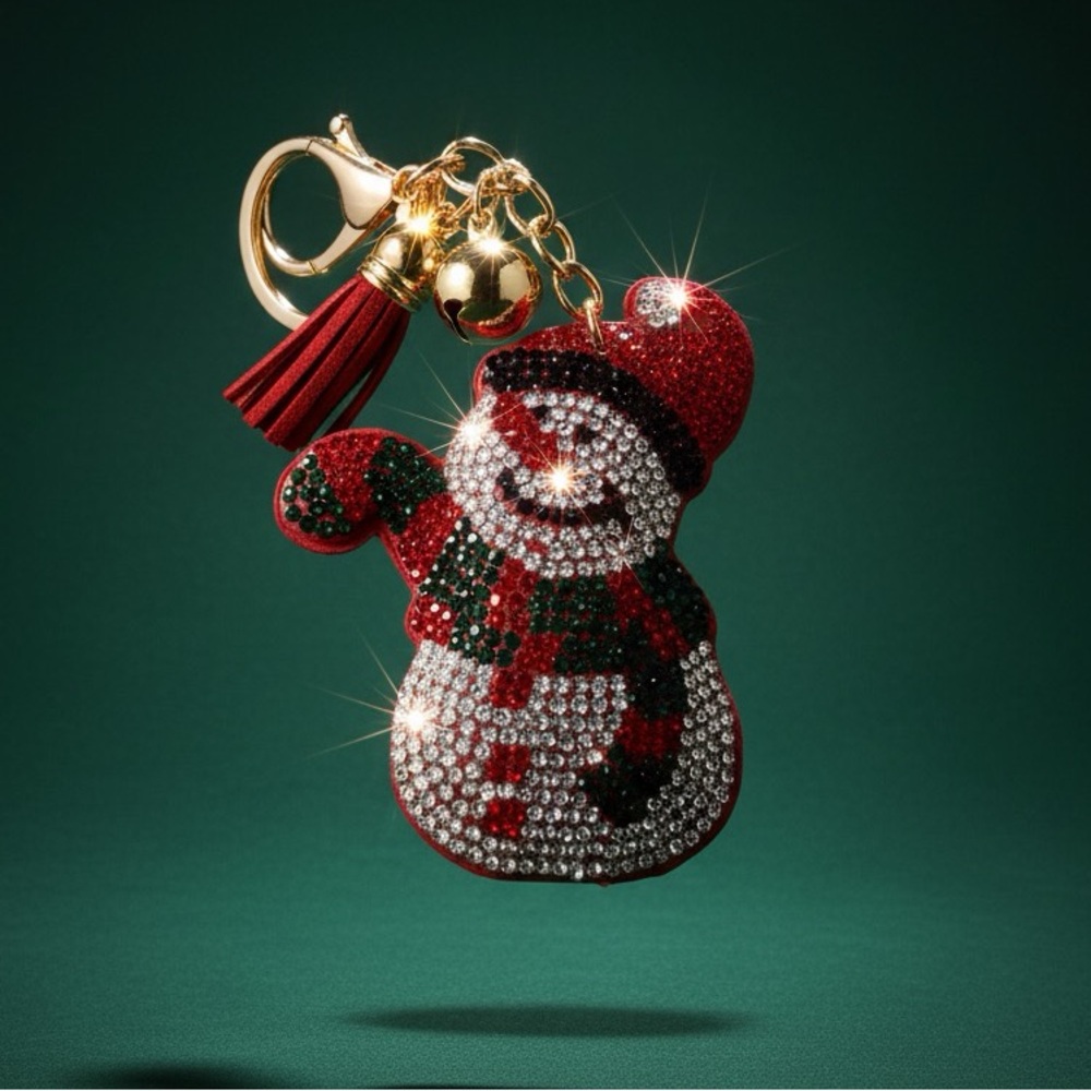 Festive Snowman Keychain with Red and Gold Accents